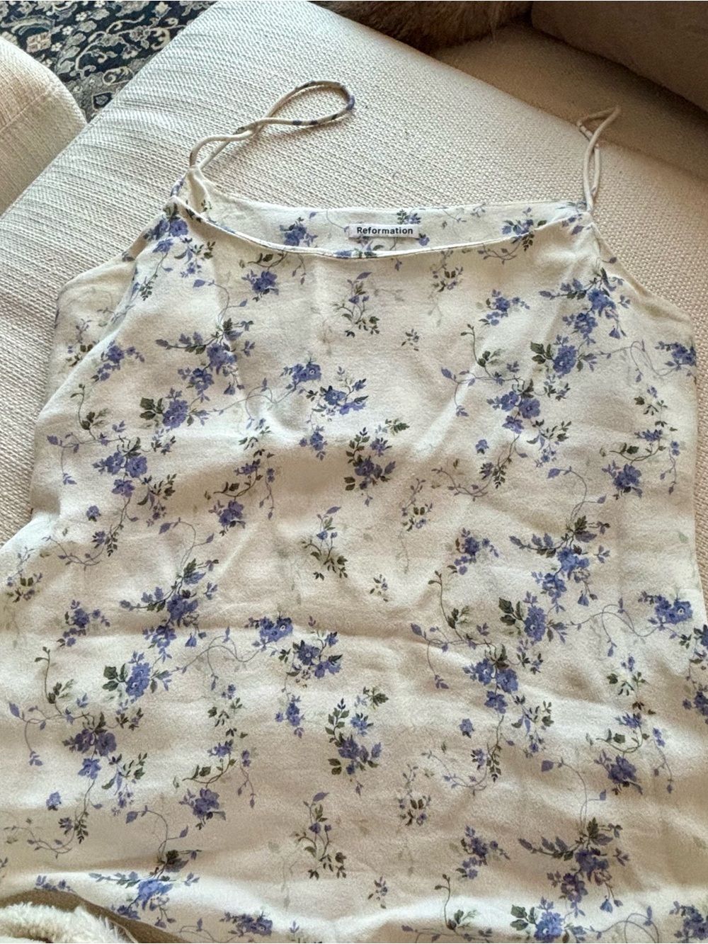 Reformation Cream Cami with Lavender Floral Print